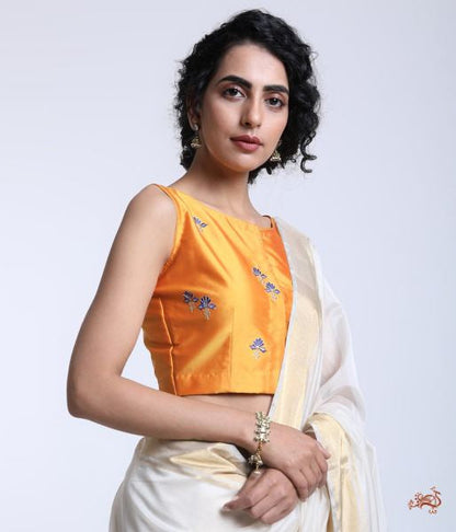 Mustard_yellow_silk_blouse_with_machine_embroidery_WeaverStory_01