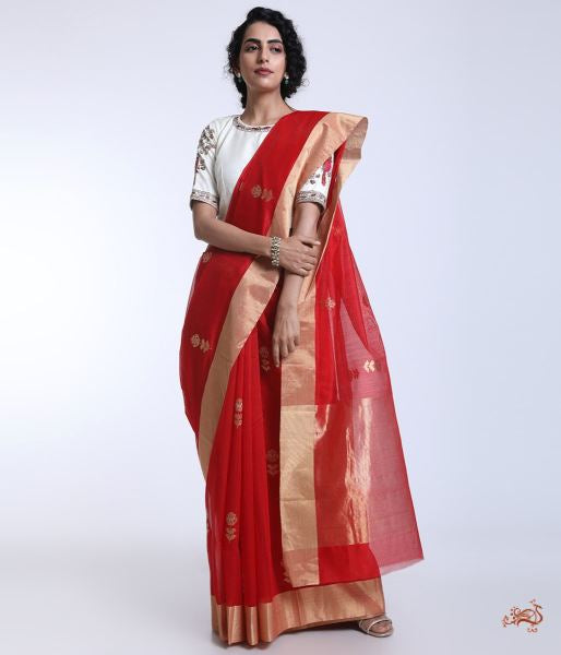 Bridal_Red_handloom_Chanderi_Saree_with_Tissue_Palla_WeaverStory_02