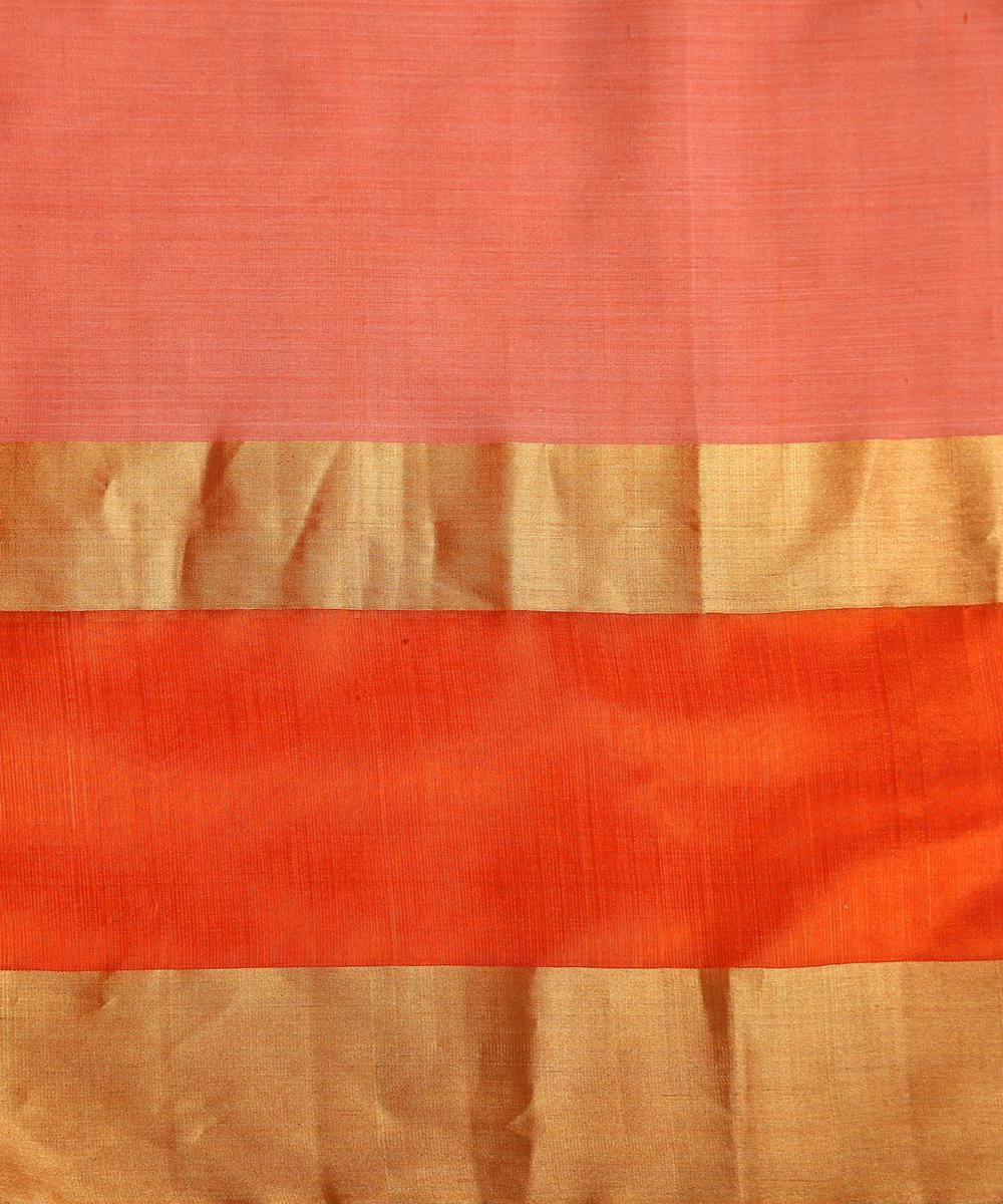 Handwoven Peach Mercerised Cotton Saree With Orange Border