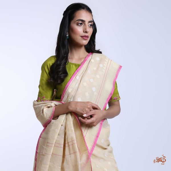 OffWhite_Handloom_Pure_Banarasi_cotton_Saree_WeaverStory_01