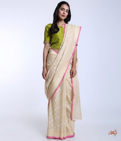 OffWhite_Handloom_Pure_Banarasi_cotton_Saree_WeaverStory_02