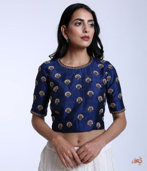 Blue_Raw_Silk_Blouse_with_Zardozi_Work_WeaverStory_02