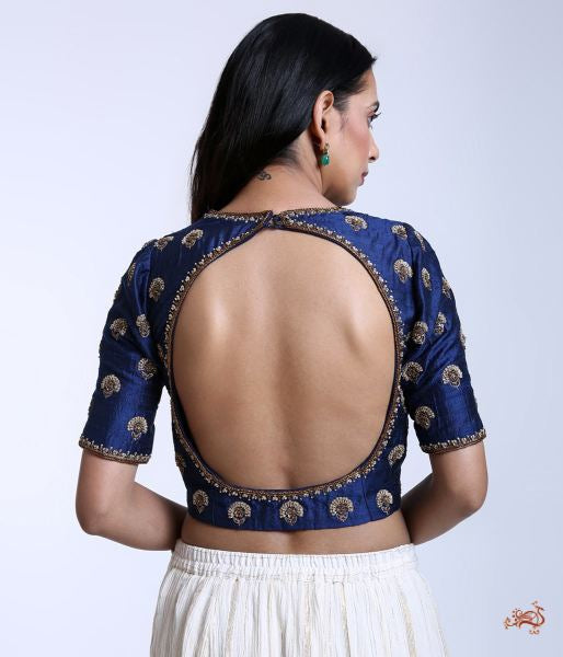 Blue_Raw_Silk_Blouse_with_Zardozi_Work_WeaverStory_03