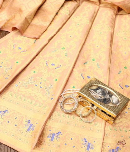 Gold_Zari_Peach_Handloom_Silk_Shikargah_Banarasi_Lehenga_with_Meenakari_WeaverStory_07