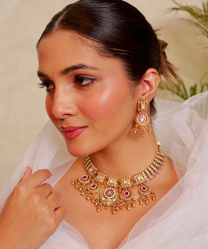 Rani Gulabi Temple Choker Set