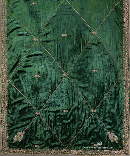 Emerald Green Hand-Embroidered Velvet Doshala with Resham and Zardozi Embroidery