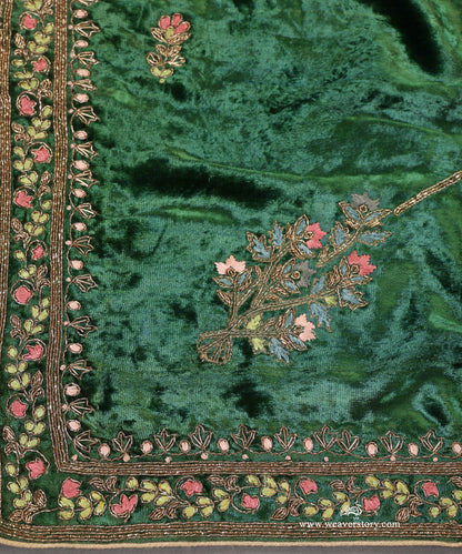 Emerald Green Hand-Embroidered Velvet Doshala with Resham and Zardozi Embroidery