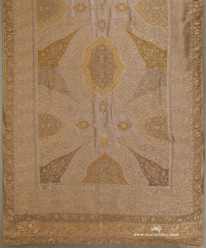 Olive and Beige Handwoven Pure Cashmere Wool Doshala With Mughal Border And Green Tissue Finishing