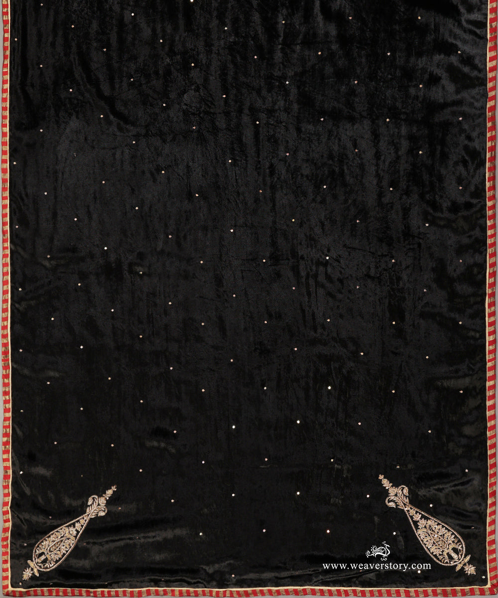 Black HandEmbroidered Zardozi Silk Velvet Doshala with Tissue Finishing