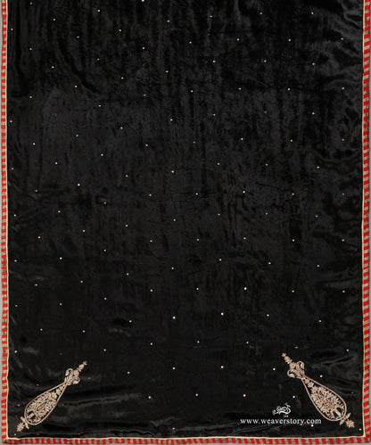 Black HandEmbroidered Zardozi Silk Velvet Doshala with Tissue Finishing