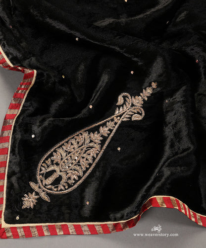 Black HandEmbroidered Zardozi Silk Velvet Doshala with Tissue Finishing