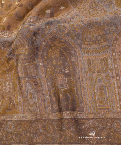 Beige And Grey Hand Embroidered Pure Cashmere Wool Doshala with Velvet Finishing