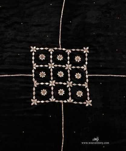 Black Hand Embroidered Velvet Doshala With Embroidery