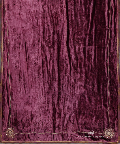 Onion Pink Hand Embroidered Velvet Doshala With Konia Round Boota and Border