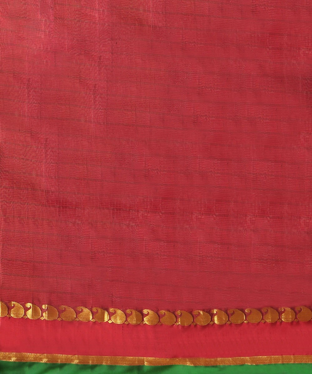 Parrot Green Handloom Pure Silk Kanjivaram Saree With Magenta And Gold Zari Border