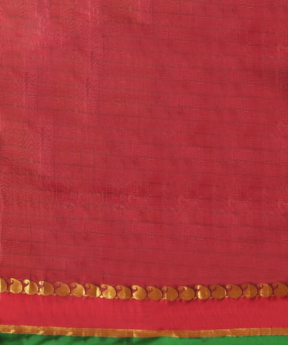 Parrot Green Handloom Pure Silk Kanjivaram Saree With Magenta And Gold Zari Border