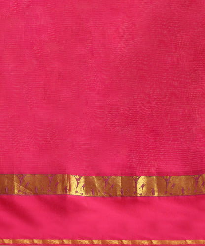 Orange and Pink Handloom Pure Silk Kanjivaram Saree With Pink And Gold Zari  Elephant Motifs Border
