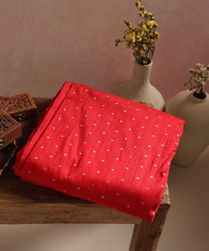 Red Pure Banarasi Tusser Fabric With Zari Booti