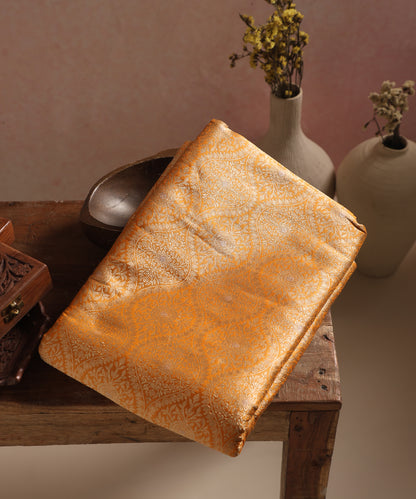 Yellow Handloom Pure Katan Silk Banarasi Kimkhab Fabric