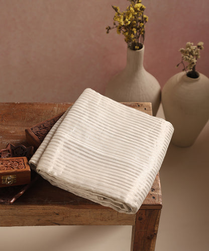 White Handloom Tissue Striped Silver Fabric