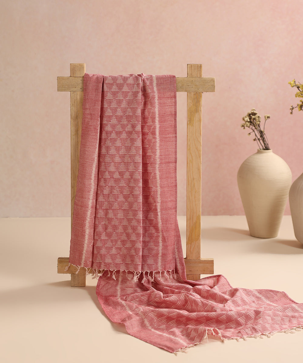 Pink Handloom Cotton Pyramid Motif Ikat Stole