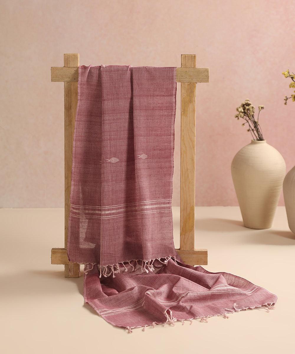 Brick Handloom Cotton Fish Motif Ikat Stole