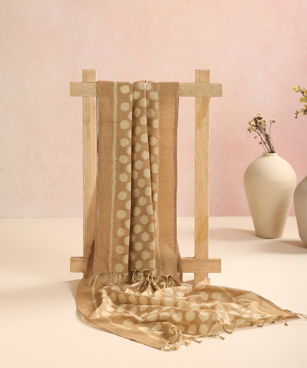 Beige Handloom Cotton Polka Motif Ikat Stole