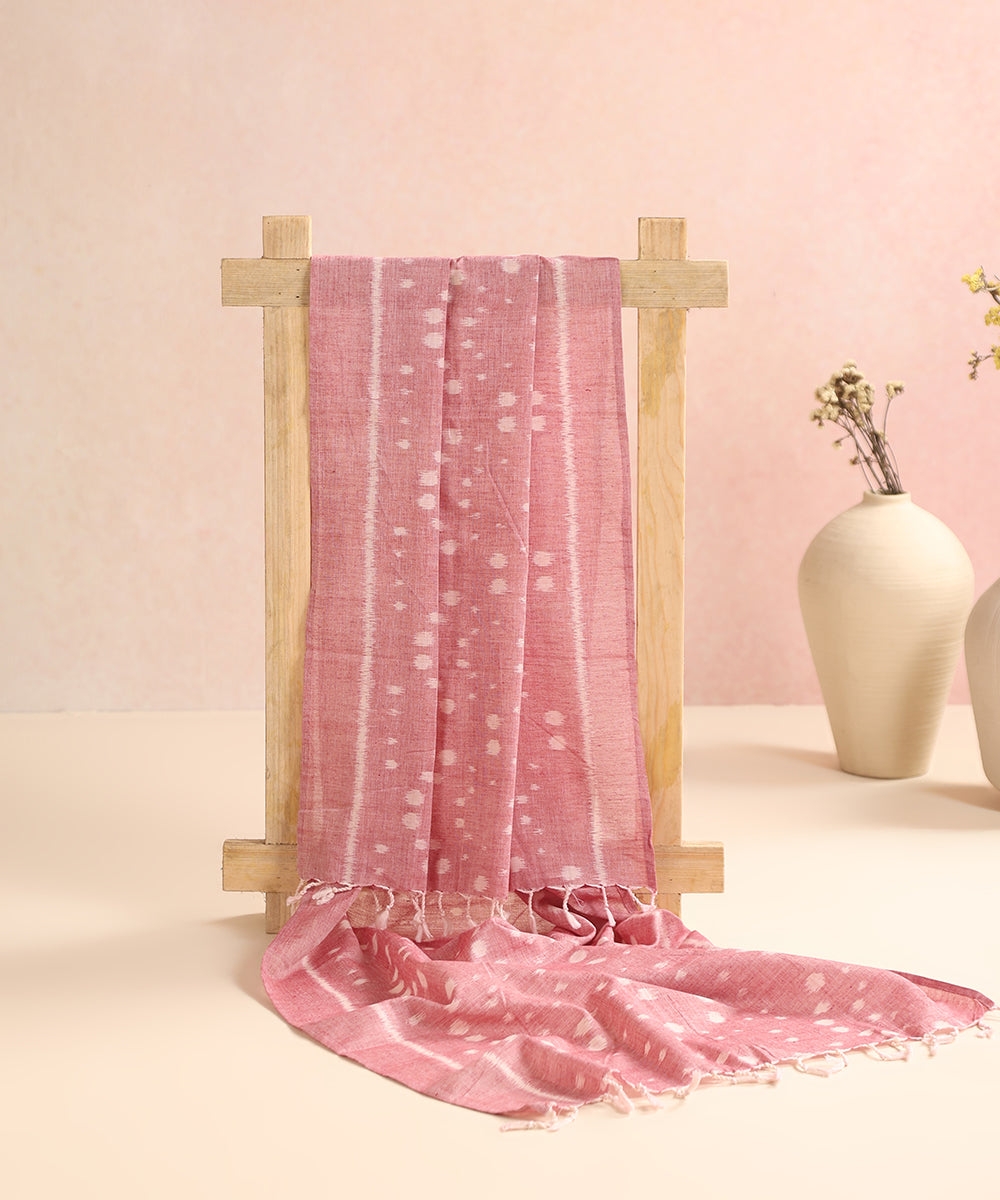 Pink Handloom Cotton Ikat Stole With Bootas