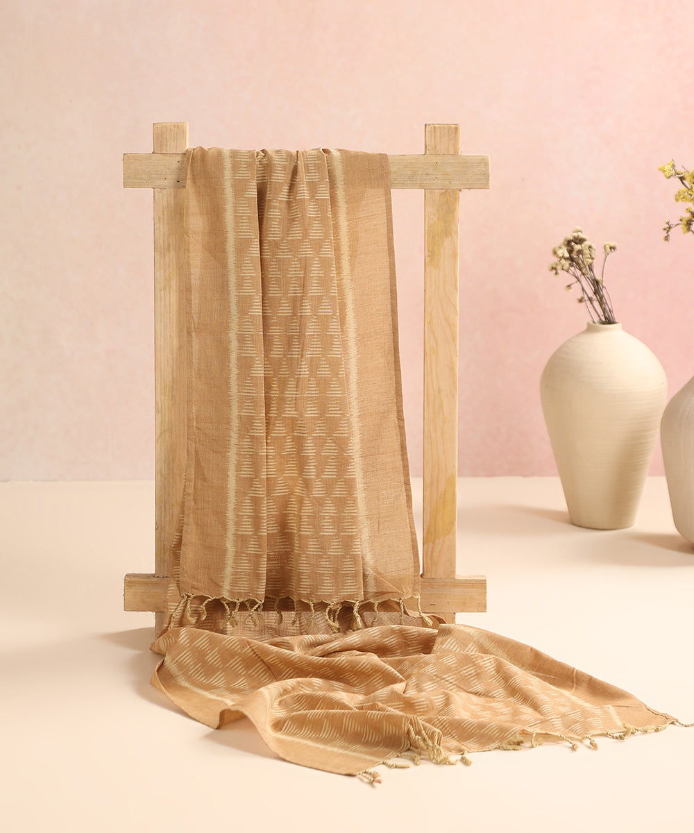 Beige Handloom Cotton Pyramid Motif Ikat Stole