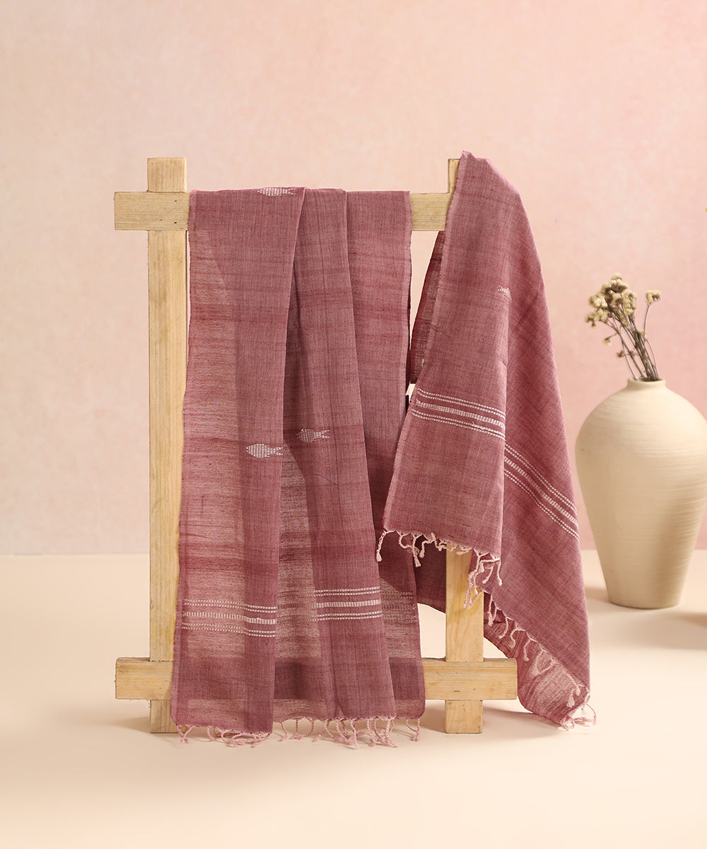 Handloom Brick Cotton Fish Motif Ikat Stole