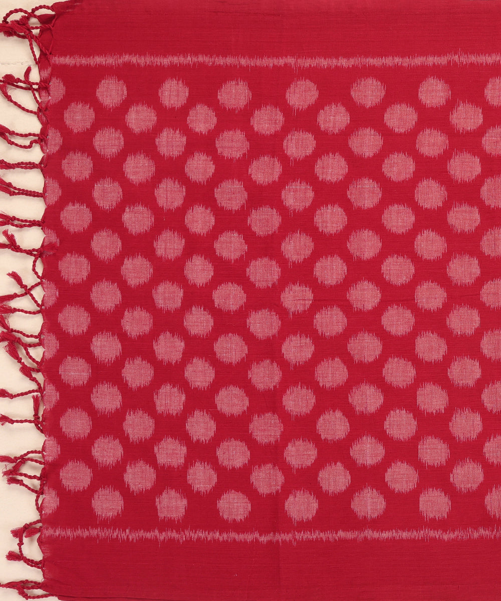 Red Handloom Cotton Polka Motif Ikat Stole