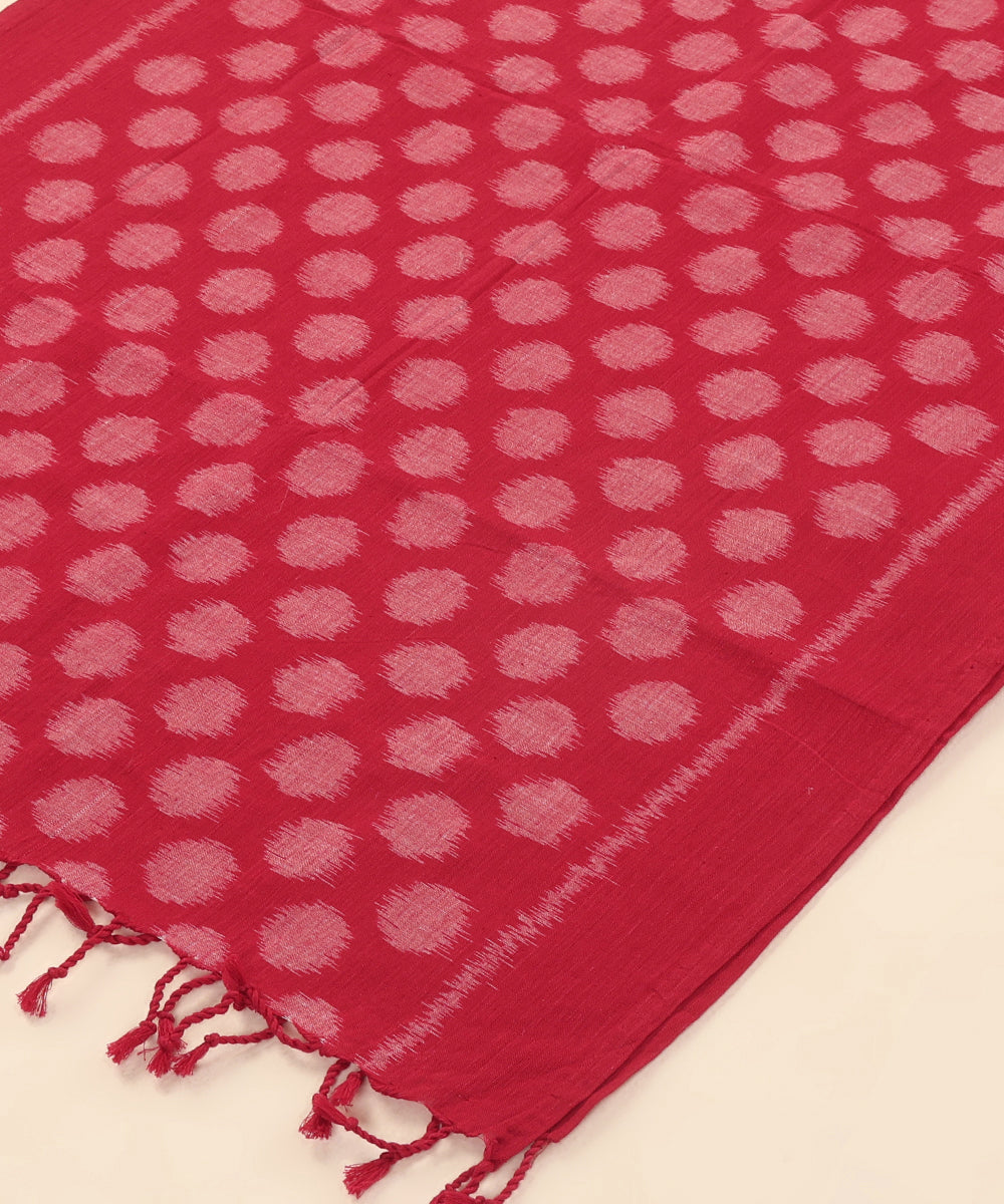 Red Handloom Cotton Polka Motif Ikat Stole