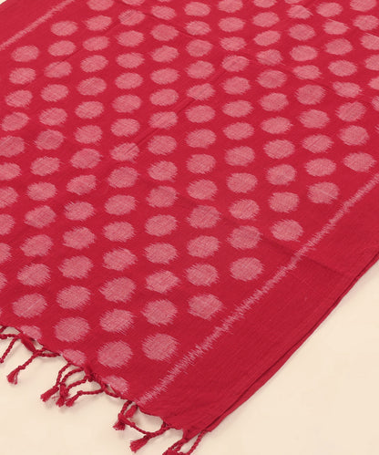 Red Handloom Cotton Polka Motif Ikat Stole