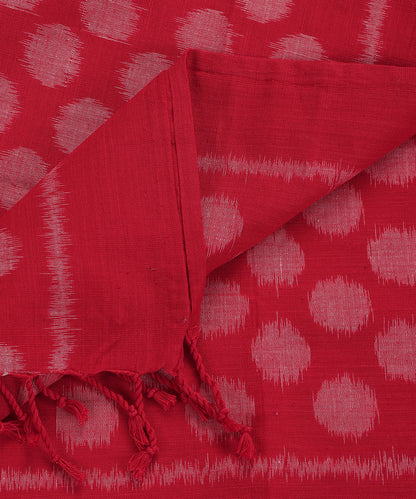 Red Handloom Cotton Polka Motif Ikat Stole