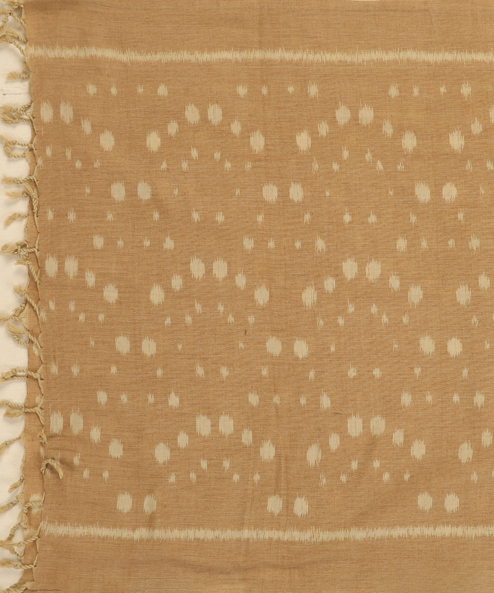Beige Handloom Cotton Ikat Stole With Bootas