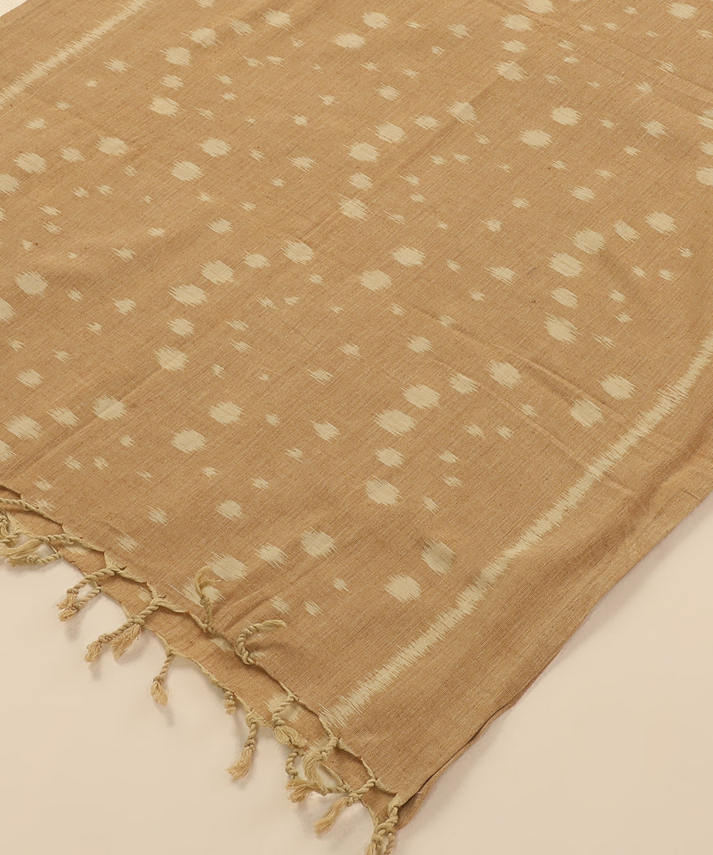 Beige Handloom Cotton Ikat Stole With Bootas