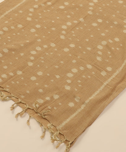 Beige Handloom Cotton Ikat Stole With Bootas