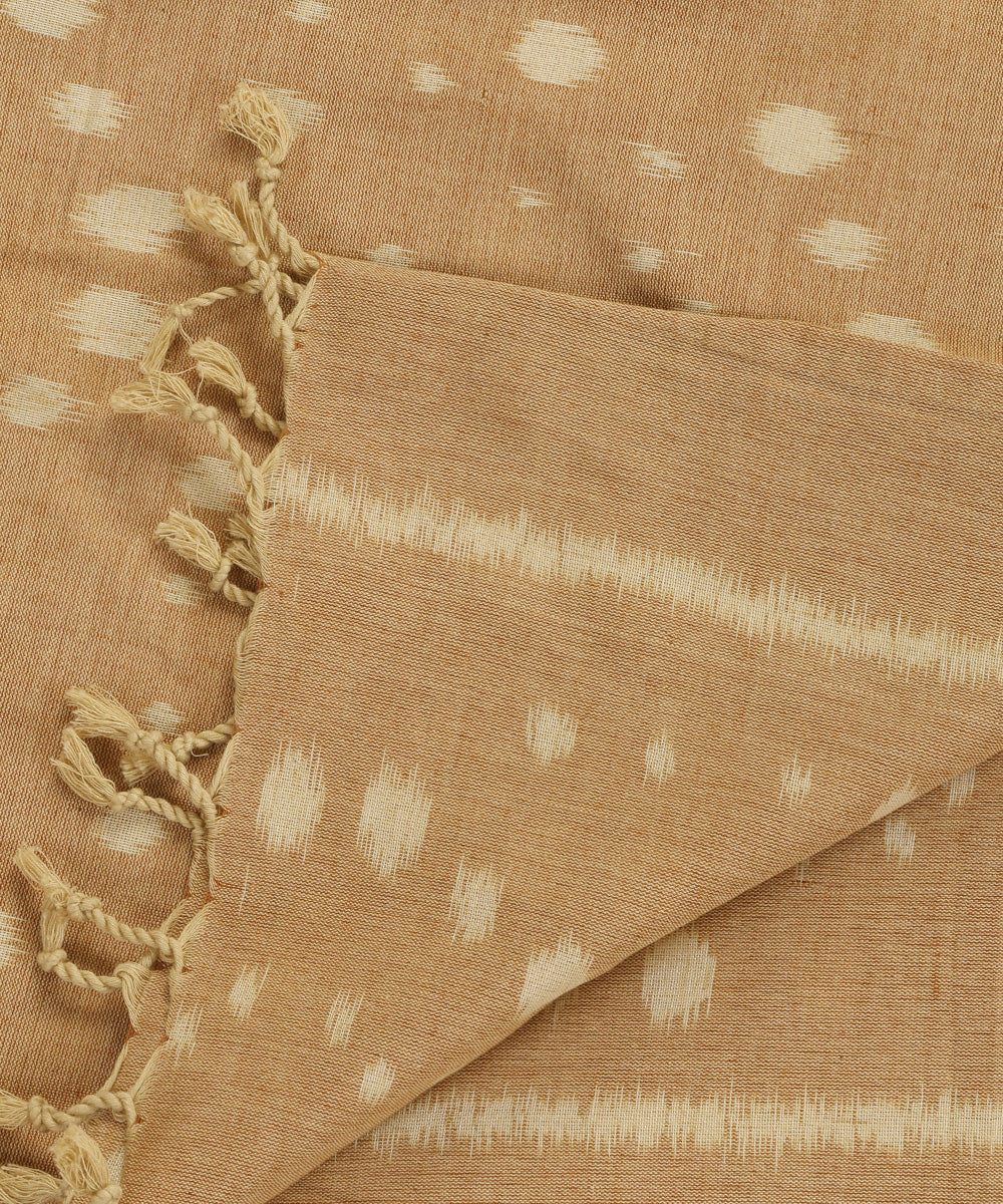 Beige Handloom Cotton Ikat Stole With Bootas