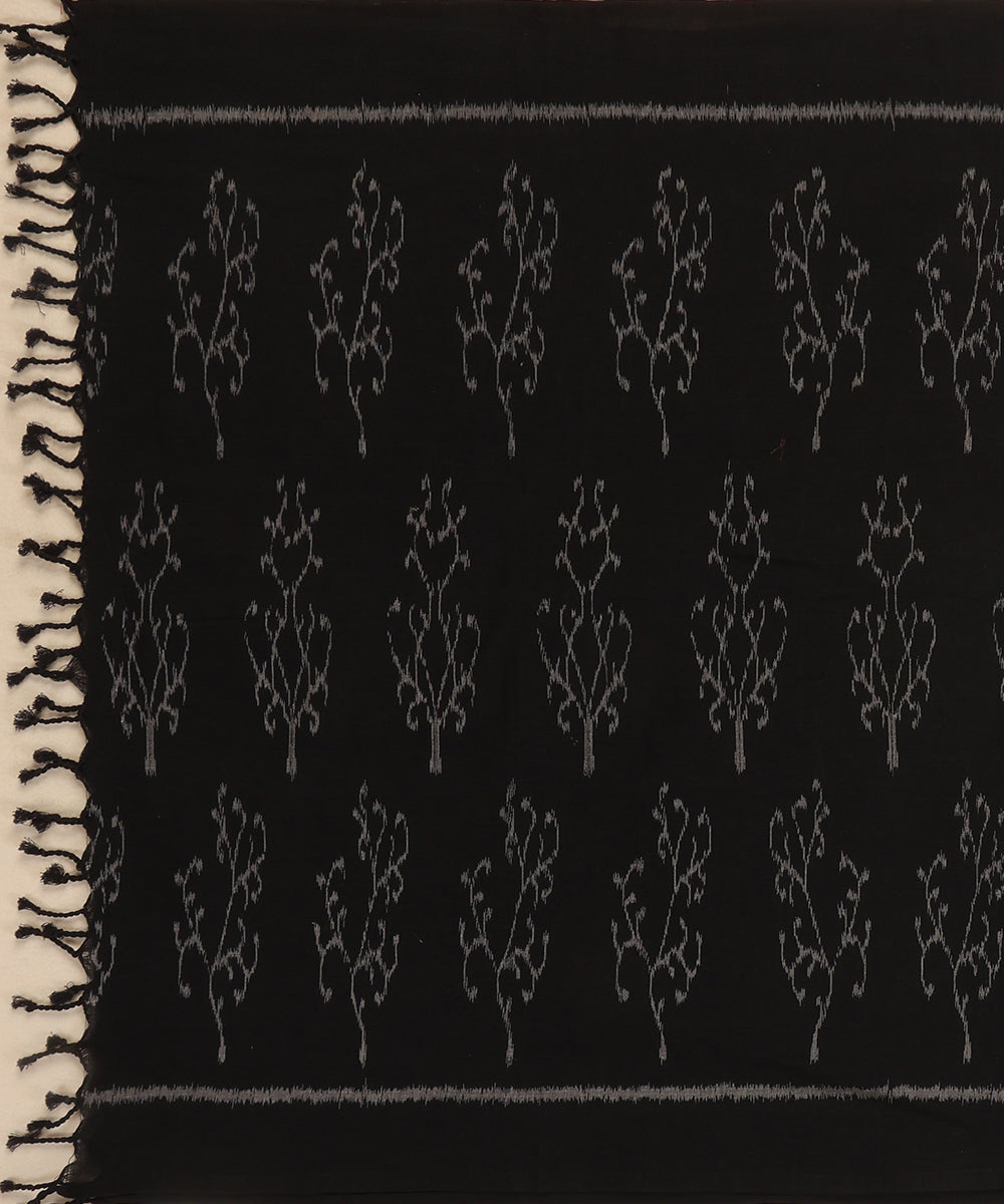 Black Handloom Cotton Creeper Motif Ikat Stole