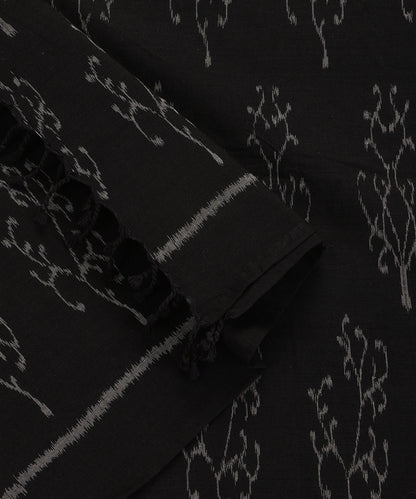 Black Handloom Cotton Creeper Motif Ikat Stole