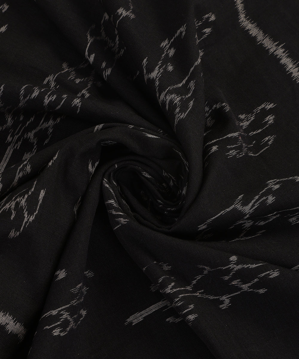 Black Handloom Cotton Creeper Motif Ikat Stole