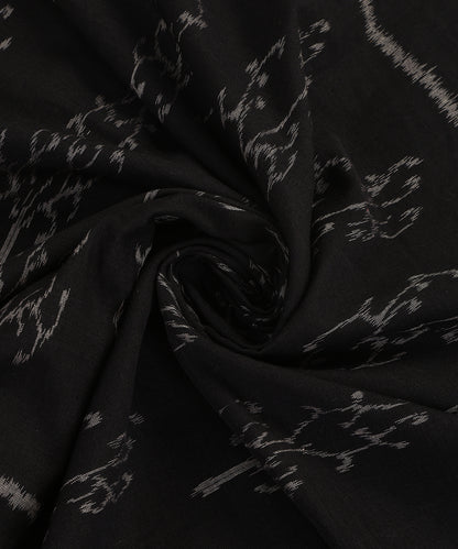 Black Handloom Cotton Creeper Motif Ikat Stole