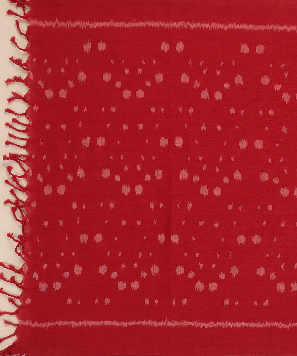 Red Handloom Cotton Ikat Stole With Bootas