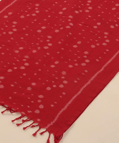 Red Handloom Cotton Ikat Stole With Bootas