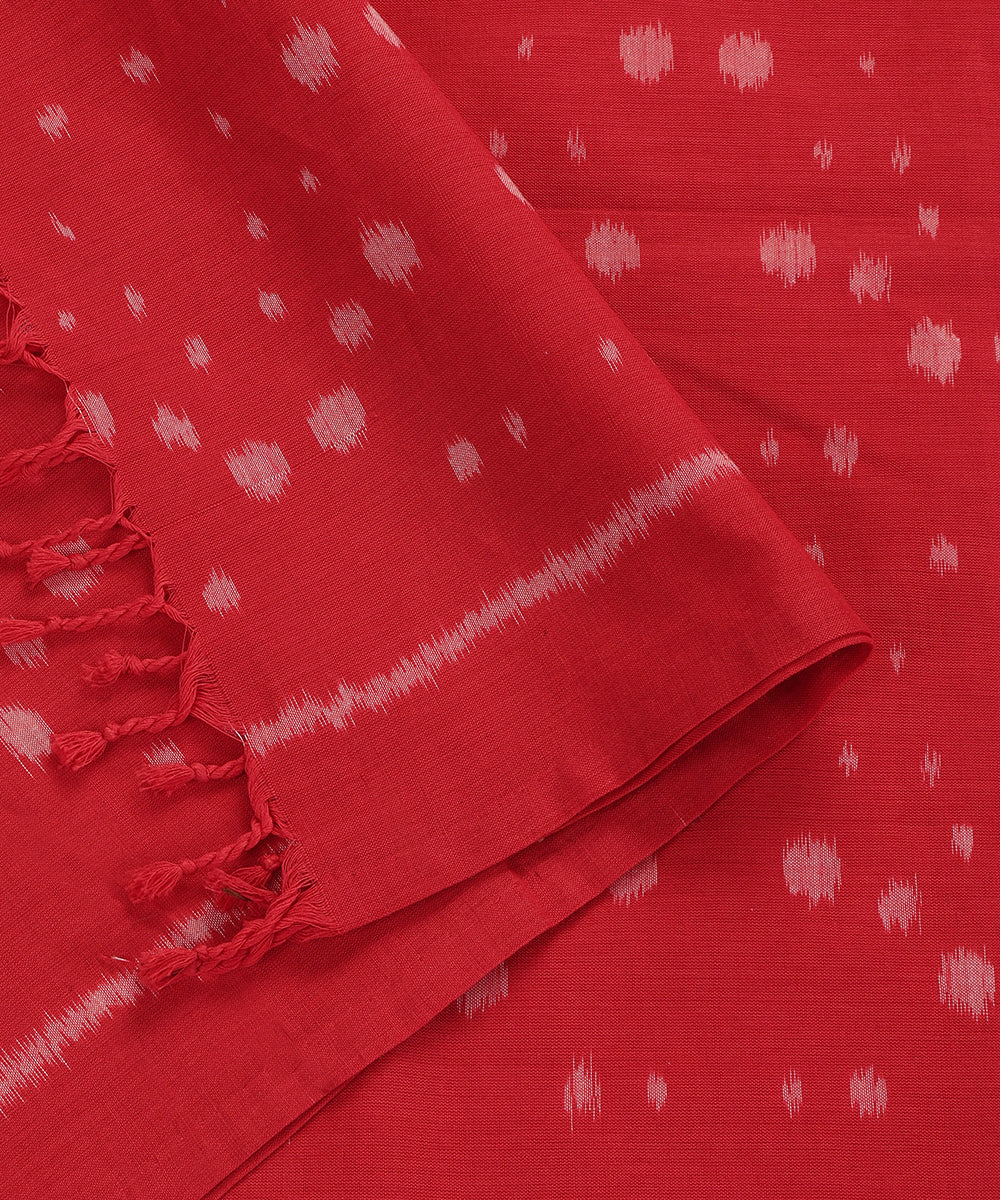 Red Handloom Cotton Ikat Stole With Bootas