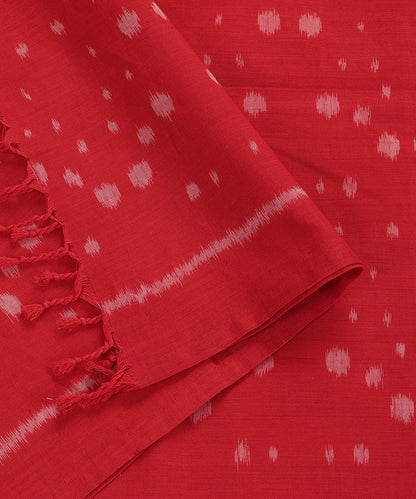 Red Handloom Cotton Ikat Stole With Bootas