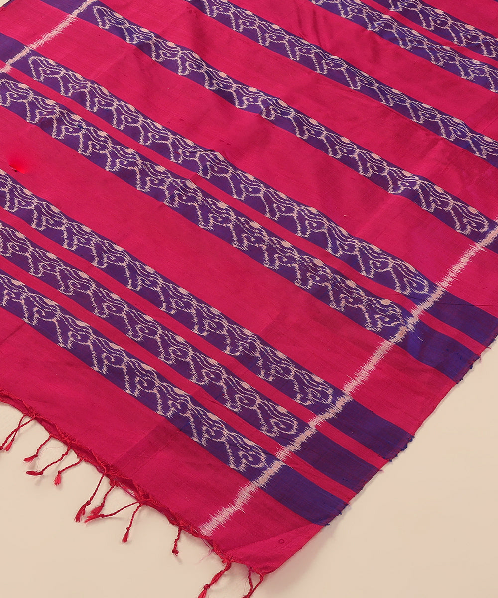 Rani Pink Handloom Cotton Shankh Motif Ikat Stole