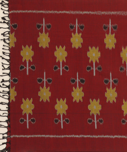 Maroon Handloom Cotton Floral Motif Ikat Stole