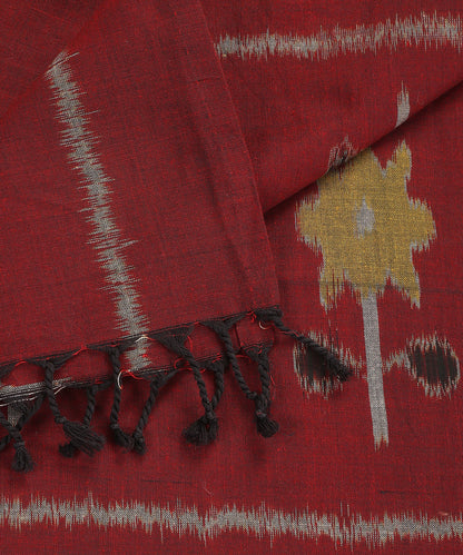 Maroon Handloom Cotton Floral Motif Ikat Stole
