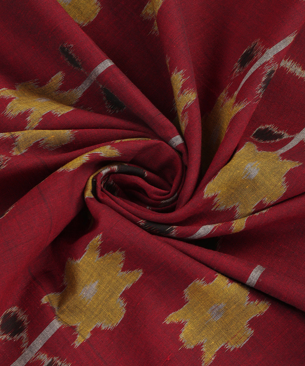 Maroon Handloom Cotton Floral Motif Ikat Stole